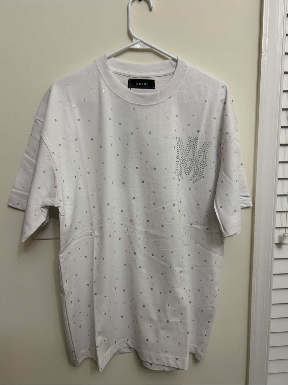 AMIRI White Crystal-Embellished Short Sleeve Tee